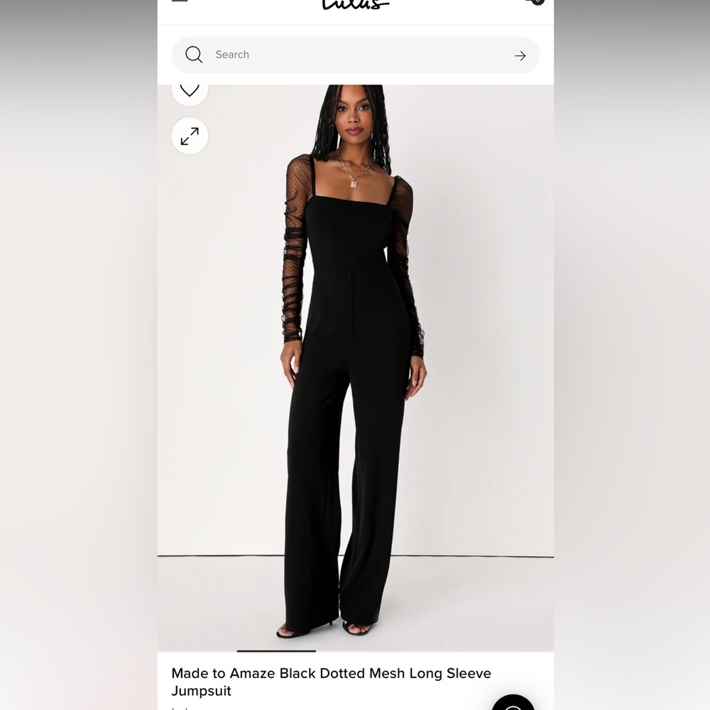 Lulus Made to Amaze Black Dotted Mesh Long Sleeve Jumpsuit